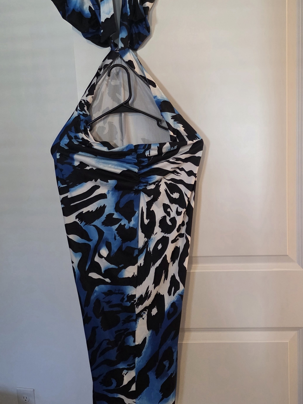 Blue & Black Animal Print Halter Dress